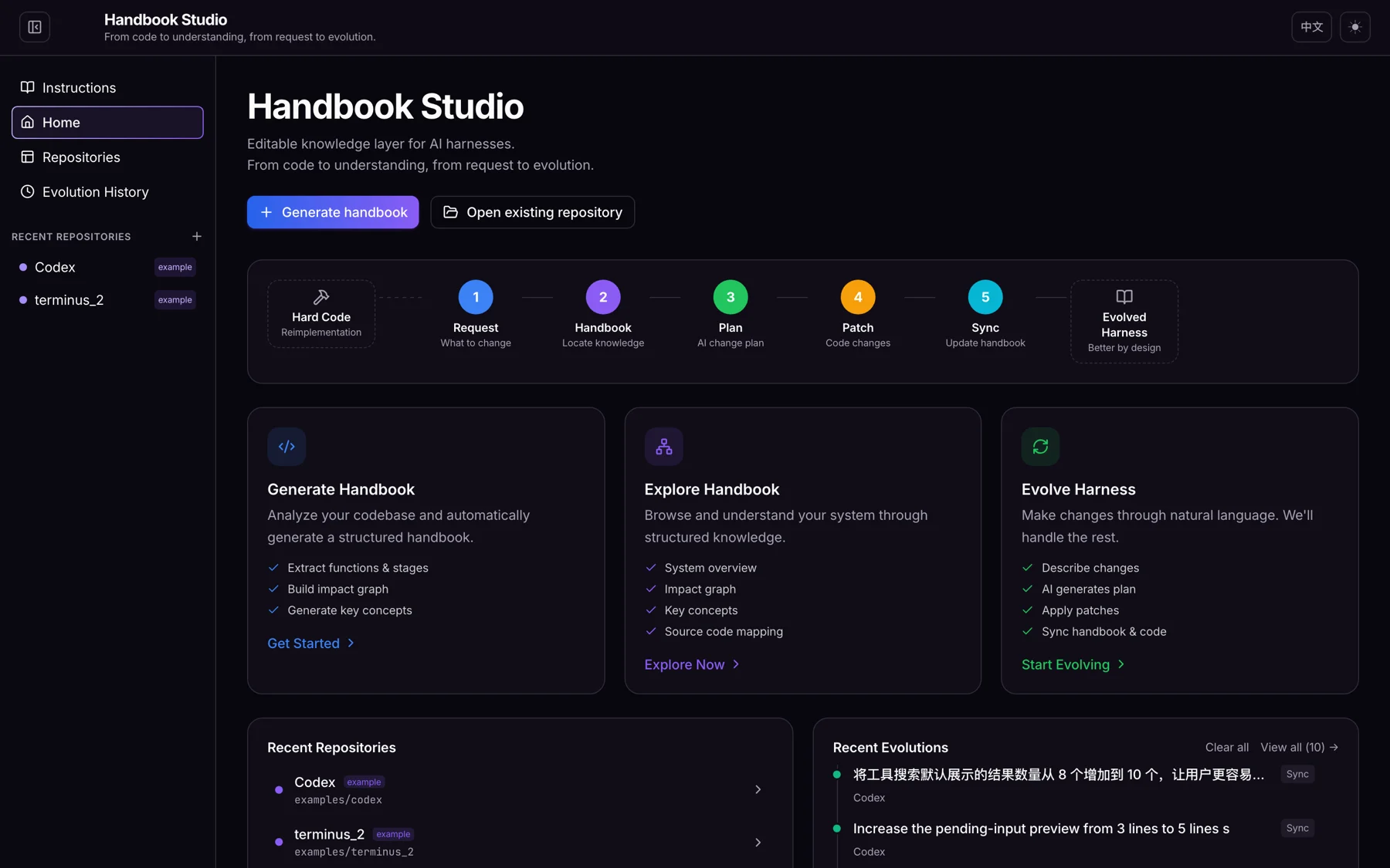 Handbook Studio screenshot from the upstream project, included in the fork; the contribution is in analysis and integration.
